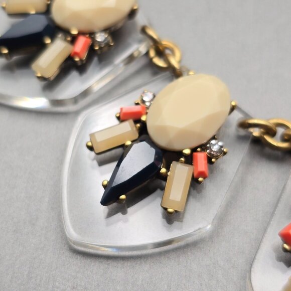 J.Crew Multi-Color Statement Necklace Gold Tone 16" Rhinestones w/ Lucite Shield - Picture 6 of 9